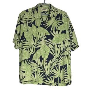 Vintage 90s Caribbean Silk Tropical Hawaiian Button Down Shirt Mens Medium Green